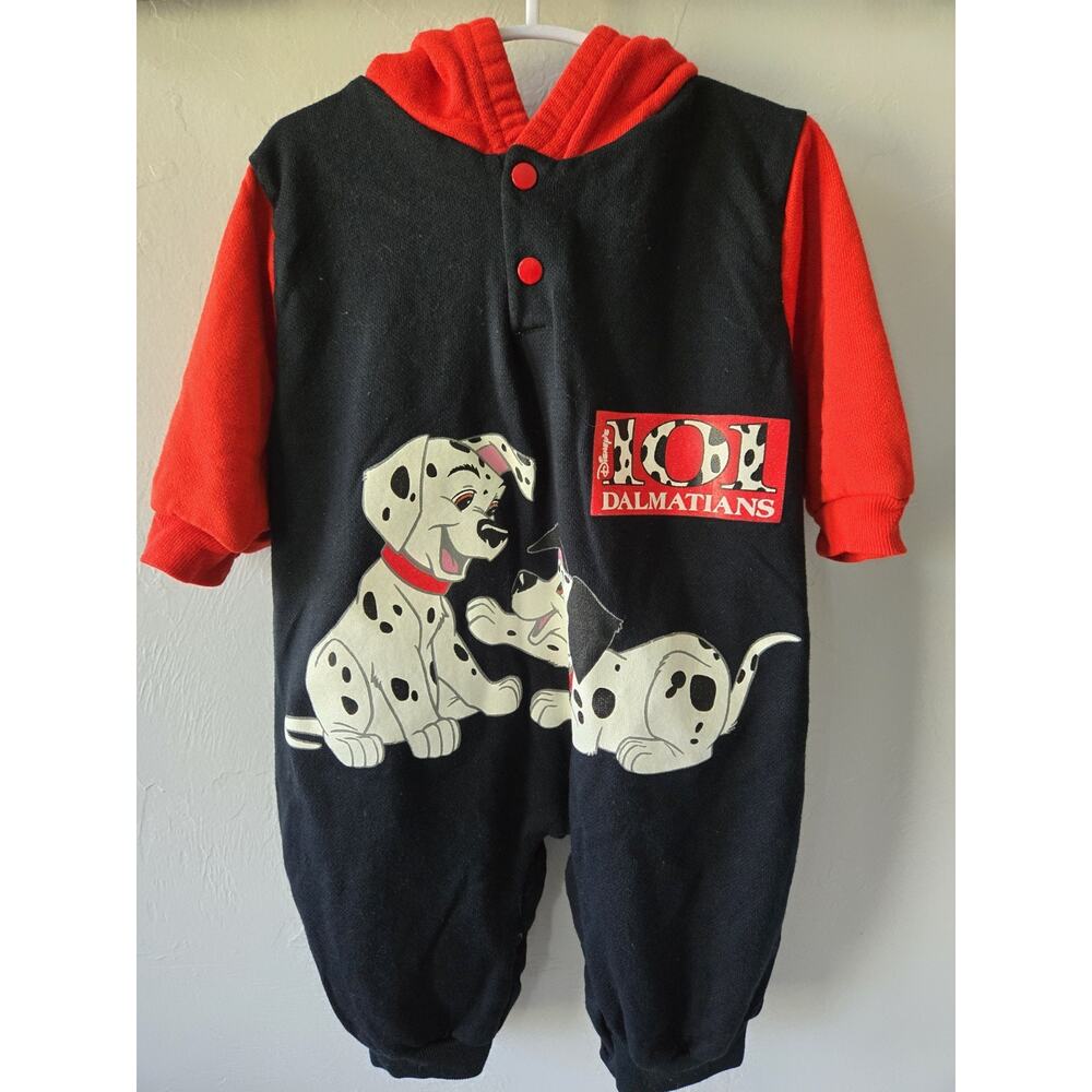 Vintage Disney 101 Dalmatians Hooded Romper Coverall Snap Baby Toddler Rare READ